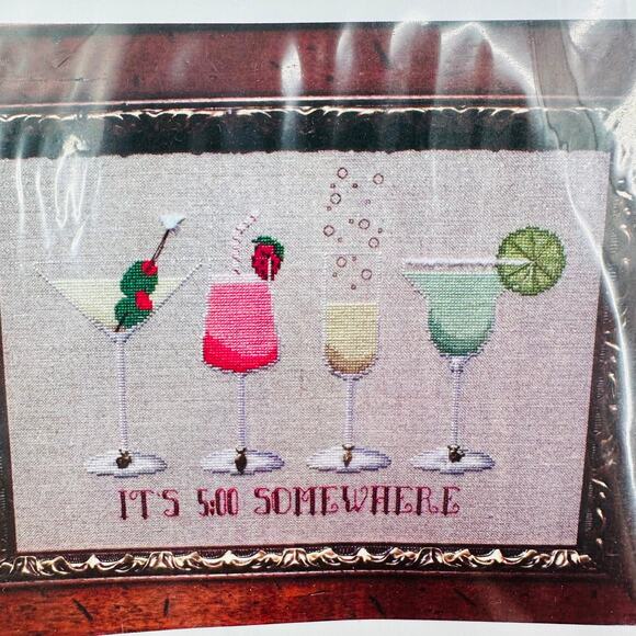 Wine Cheese Board Happy Hour Cocktails Martini Cross Stitch Chart Pattern Lot - Picture 4 of 8